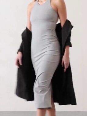 Athleta Light Grey Ribbed Tank Midi Dress with Side Slit